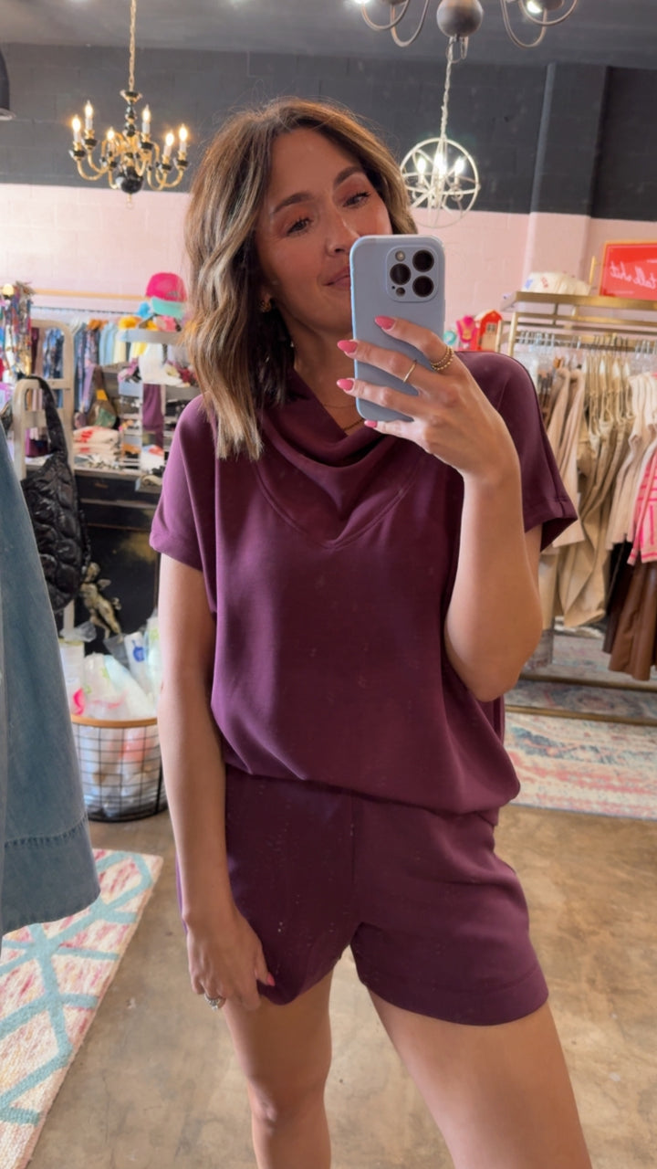 Laguna Cowl Neck Top - Dark Plum