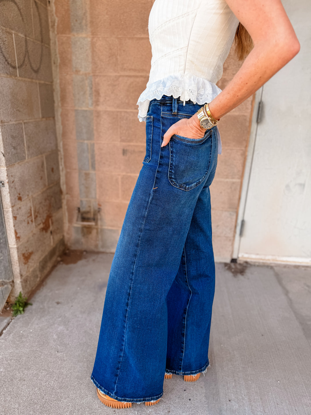 Good American | Soft Tech Good Waist Palazzo Jeans - Indigo