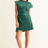 Adelyn Rae | Jordyn Asymmetric Hem Ruched Mini Dress - Dark Teal