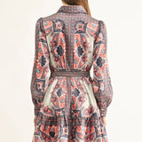 Adelyn Rae | Peyton Long Sleeves Smocked Shirt Mini Dress - Coral Multi