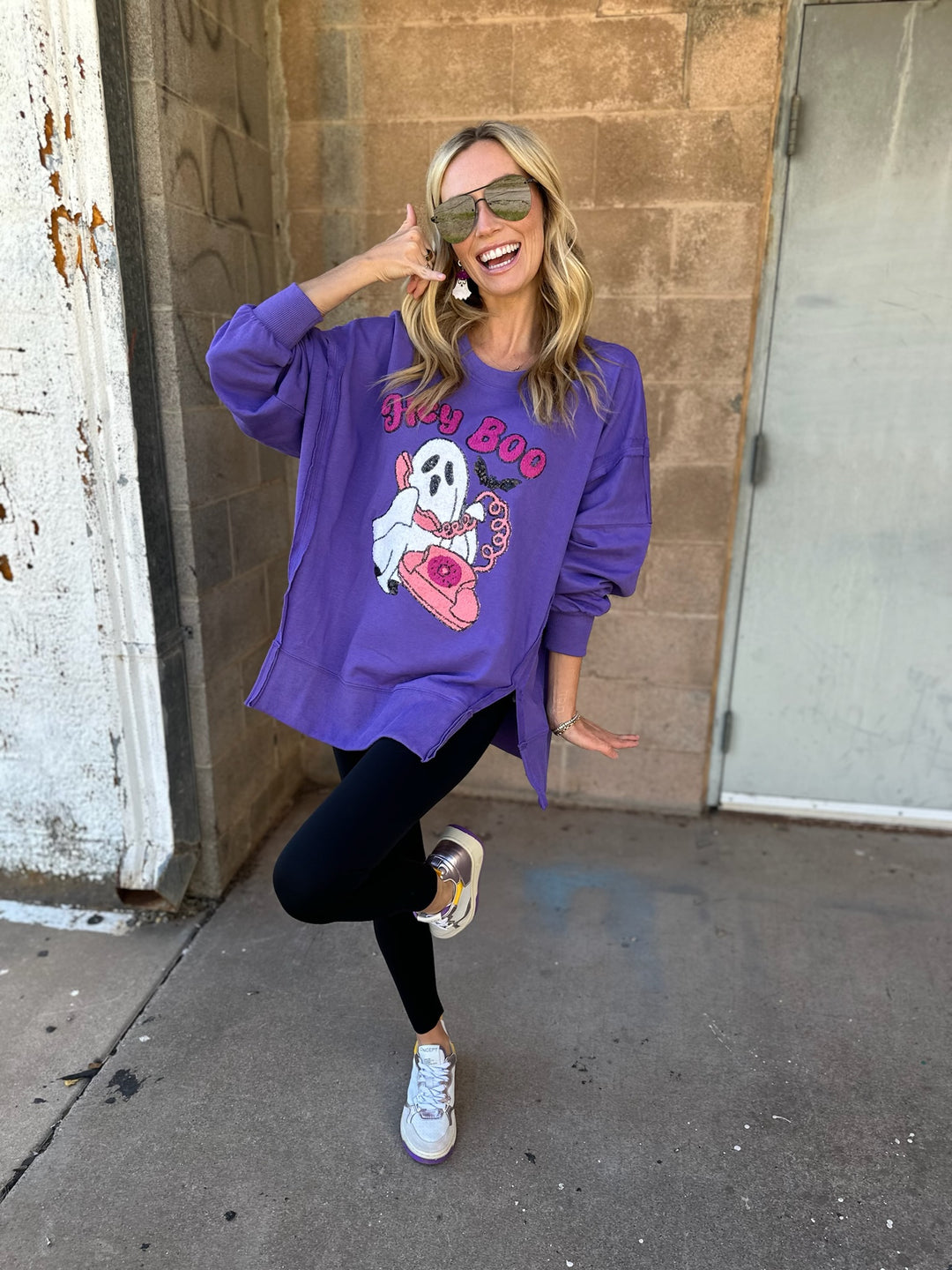 Hey Boo Sequin Sweatshirt - Purple