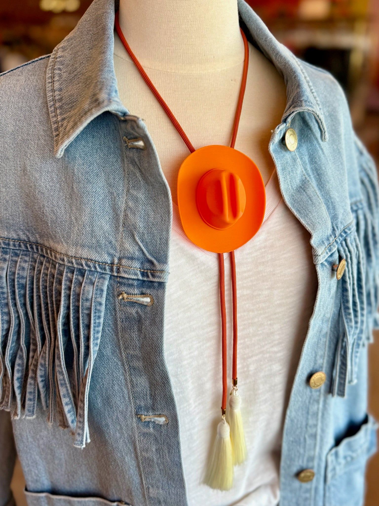 Rahya Jewelry Design | Cowboy Hat Bolo - Orange with Orange & Ivory