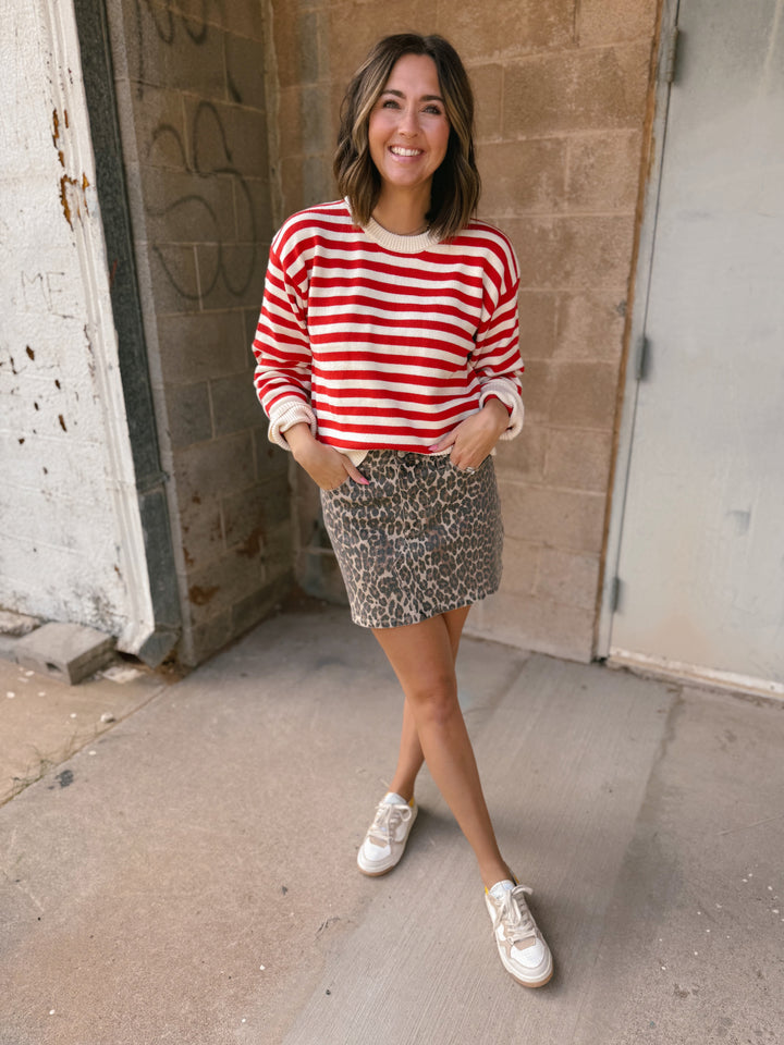 Get In Line Pullover - Cream Red