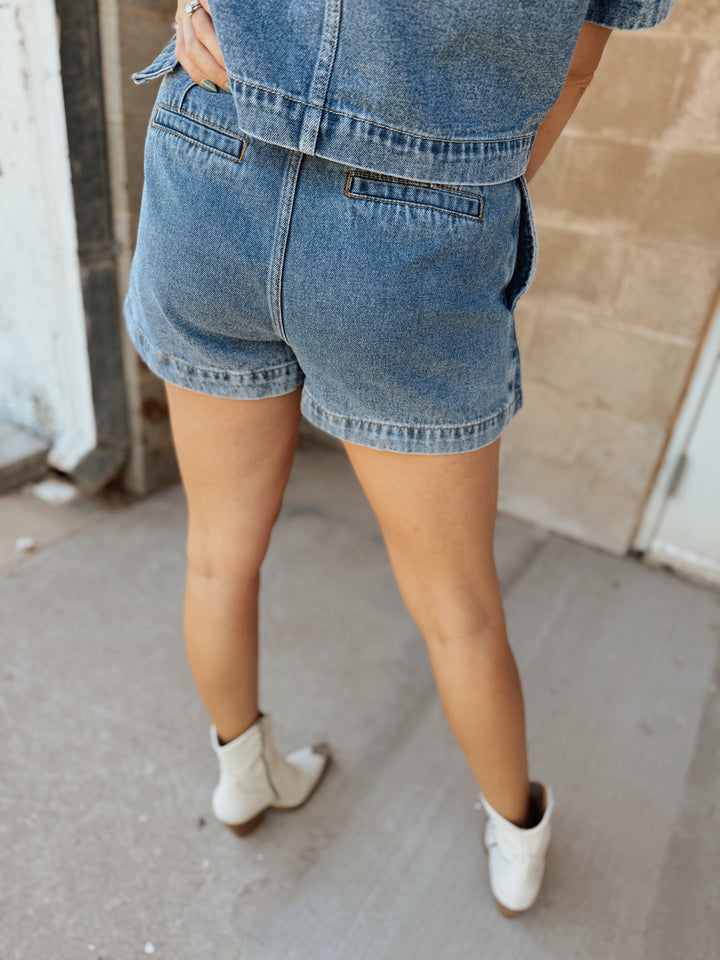Denim Skort with Slanted Front