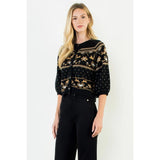 THML | Wide Sleeve Pattern Button Cardigan - Black
