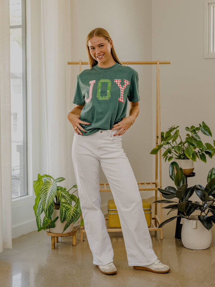 Christmas Holiday JOY Quilted Puff Ink Tee - Green