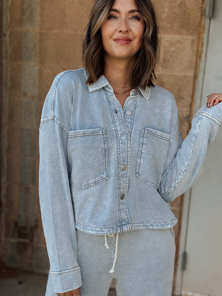 Z Supply | All Day Cropped Knit Denim Jacket - Washed Indigo