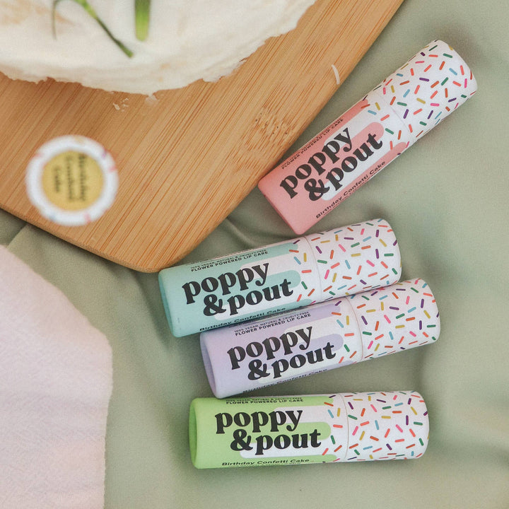 Poppy & Pout Lip Balm | Green Birthday Confetti Cake