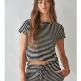 By Together | Sunday Lounge Striped Top - Black/Ivory