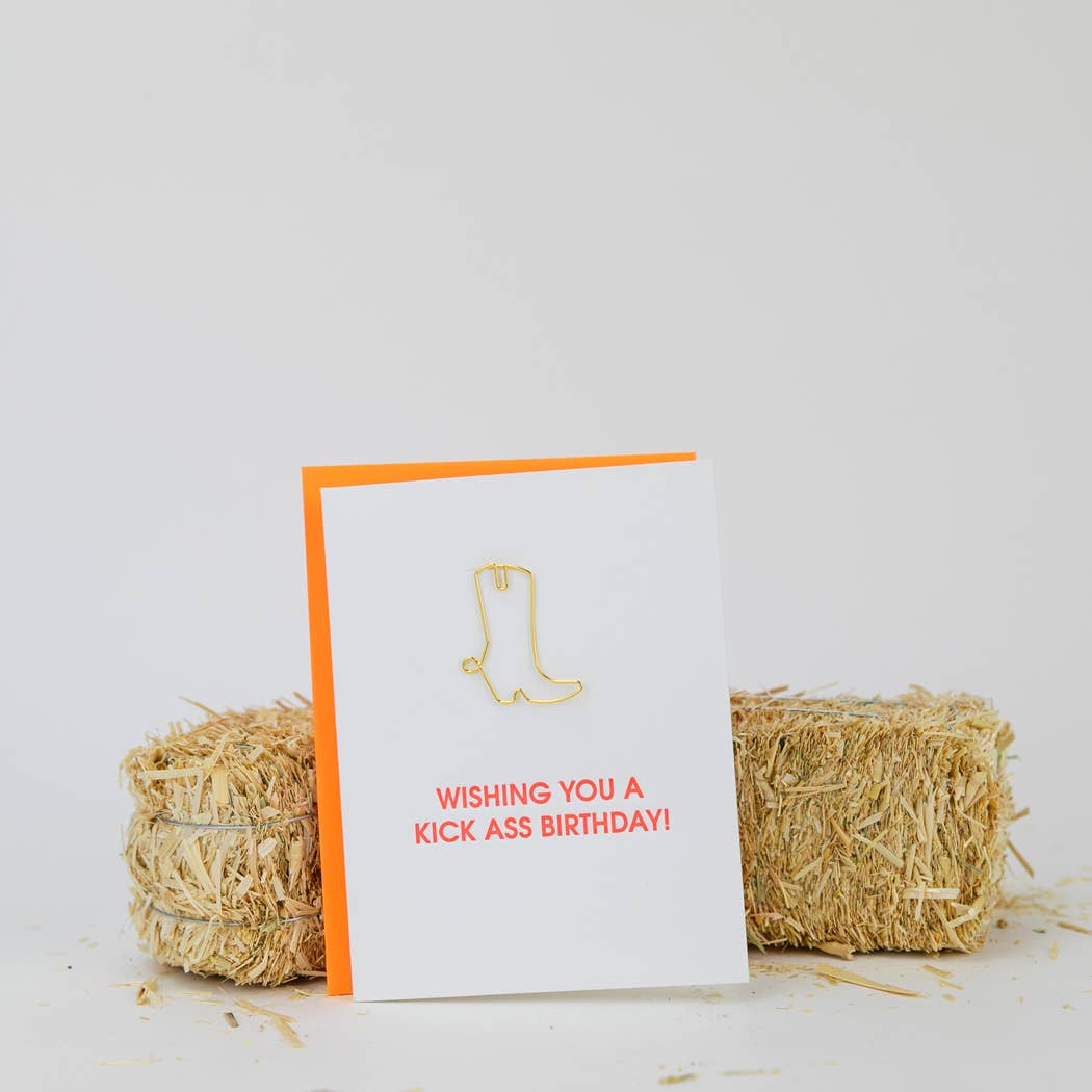 Wishing You A Kick Ass Birthday - Funny Birthday - Cowboy Boot Paperclip Card