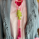 Rahya Jewelry Design | Fish Bolo - Olive Green with Hot Pink Pink & Fuchsia