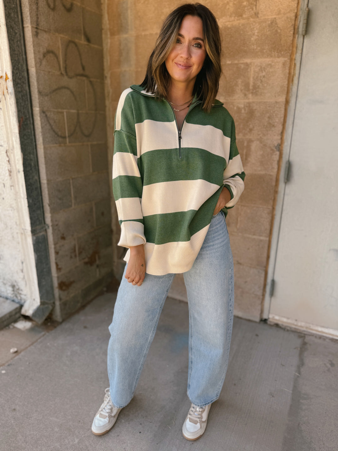 Fontaine Half Zip Long Sleeve - Green Ivory