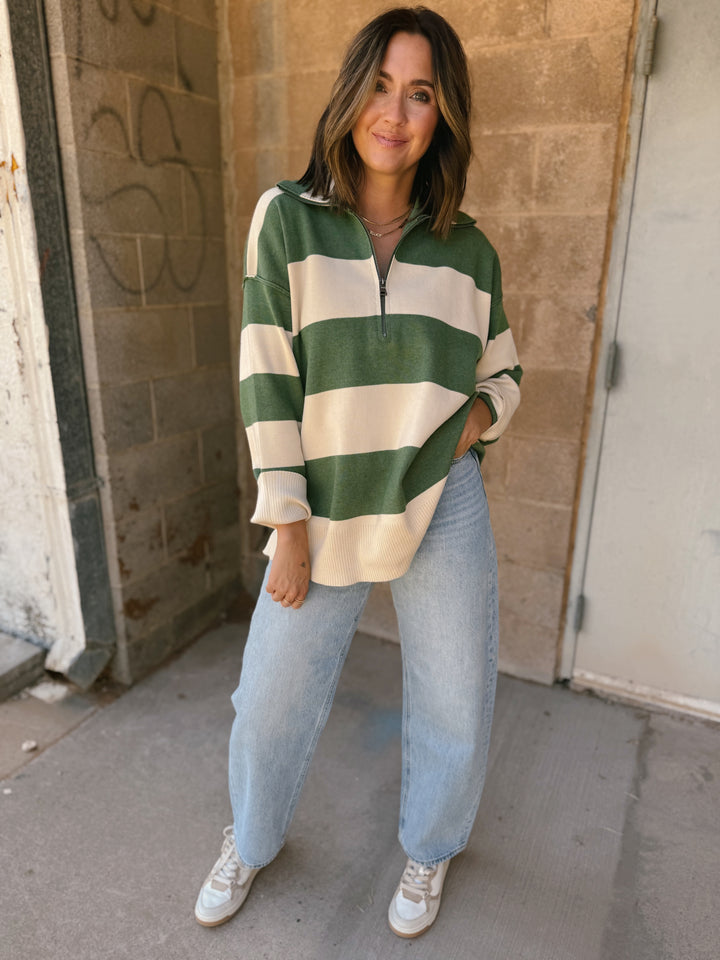 Fontaine Half Zip Long Sleeve - Green Ivory