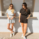 La Biz - Neoprene Cropped Short Sleeve Sweatshirt - Black