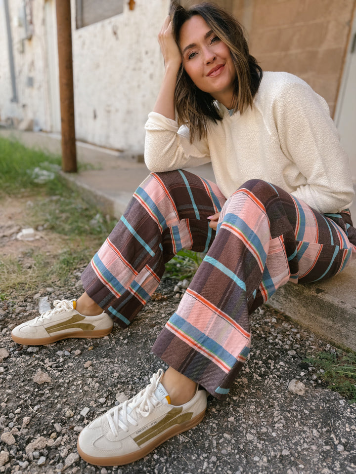 Free People | Buckle Back Plaid Trousers - Brown Combo