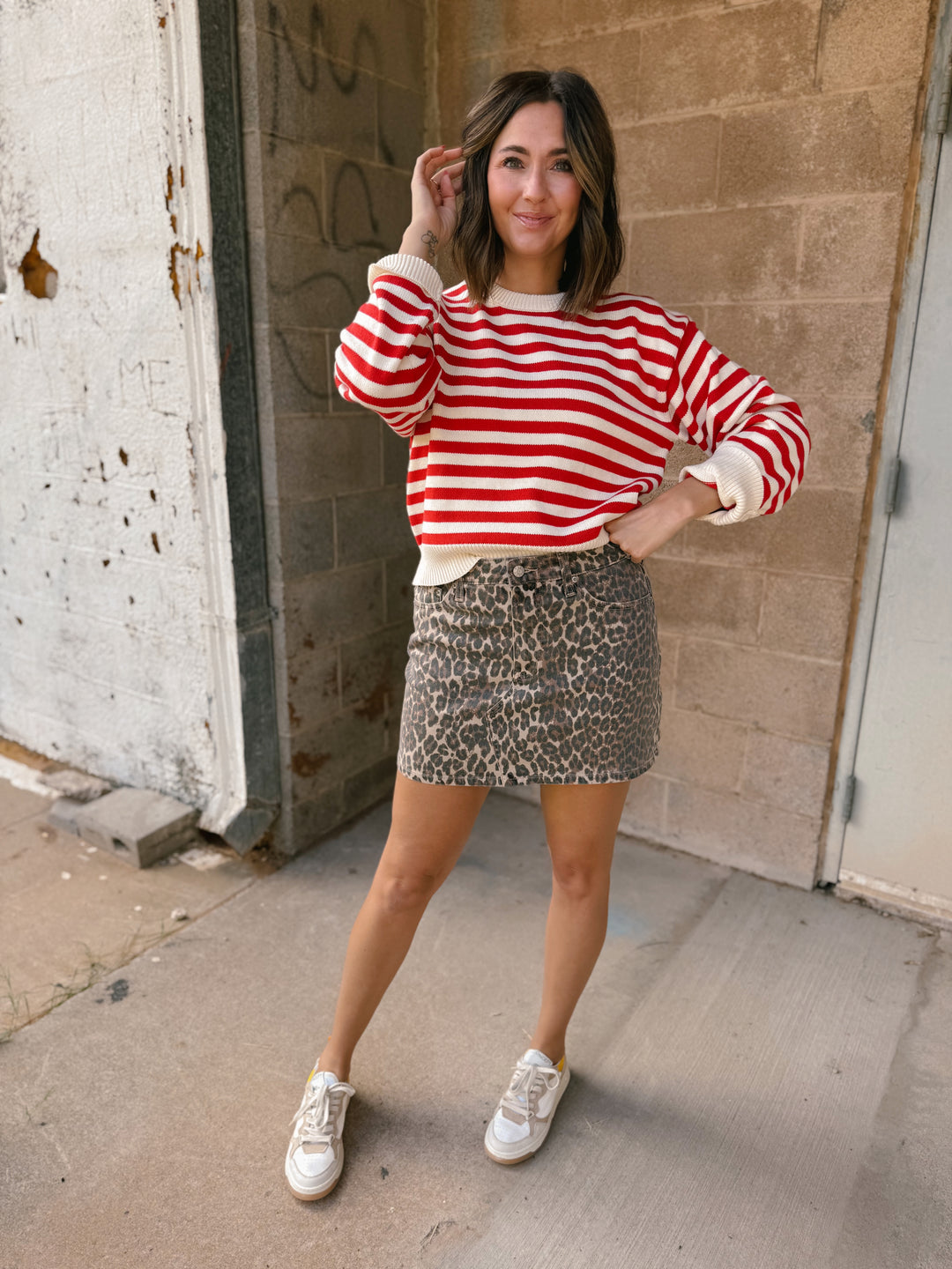 Get In Line Pullover - Cream Red