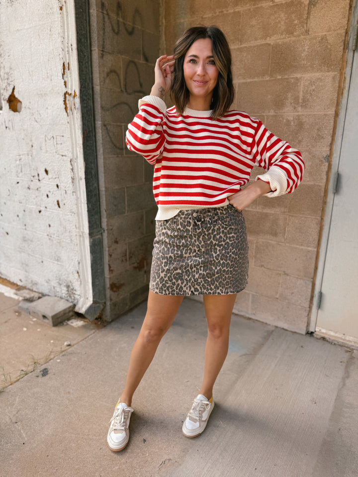 Get In Line Pullover - Cream Red