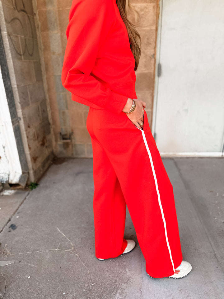 Perfect White Tee | Mikos Wideleg Pant with Stripe - Tomato