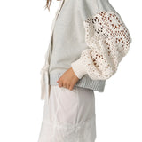 Free People | Laced in Hoodie Crochet Sweater | Heather Grey Combo