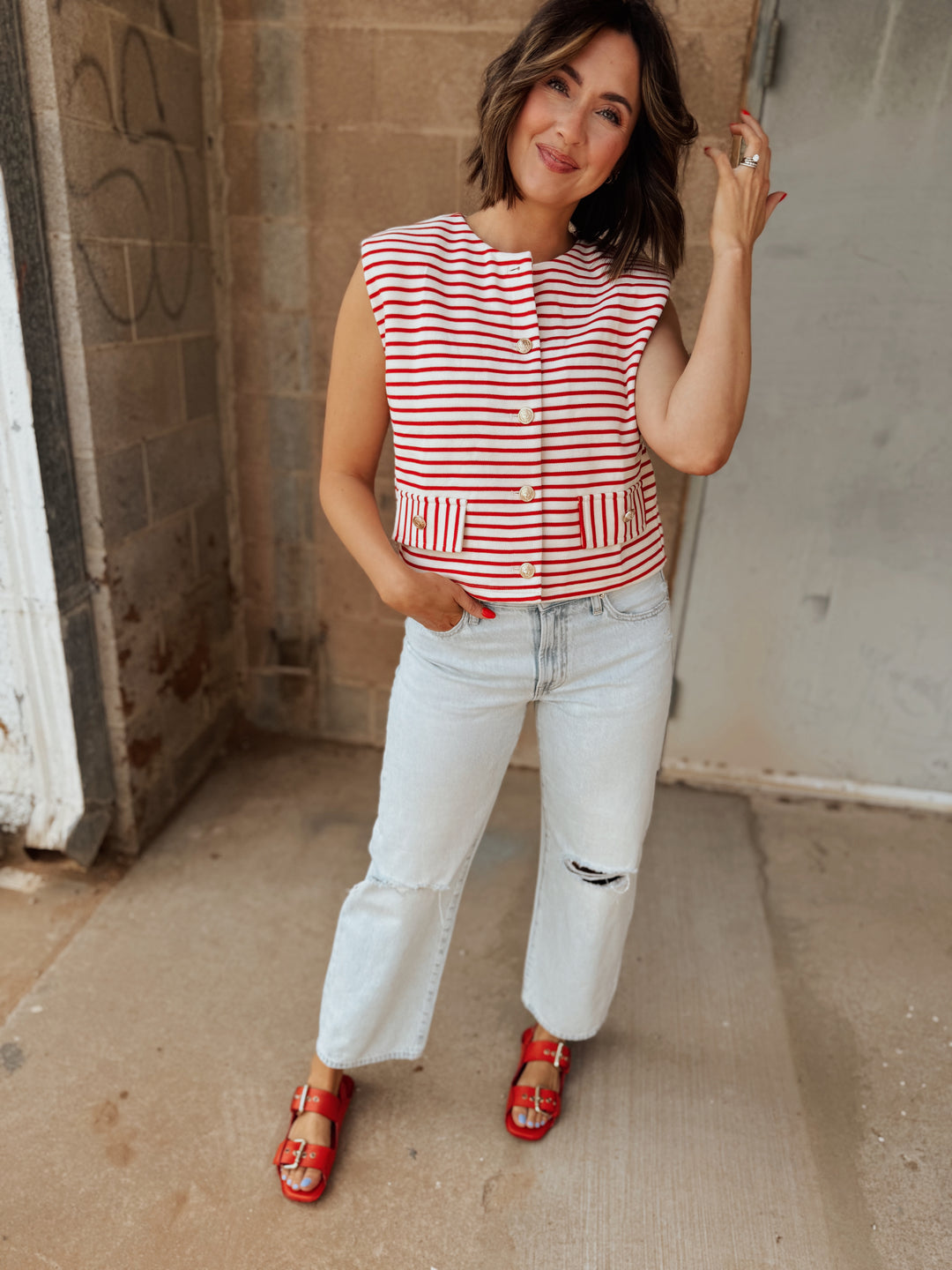 Anchor's Away Sleeveless Top- Red Stripe