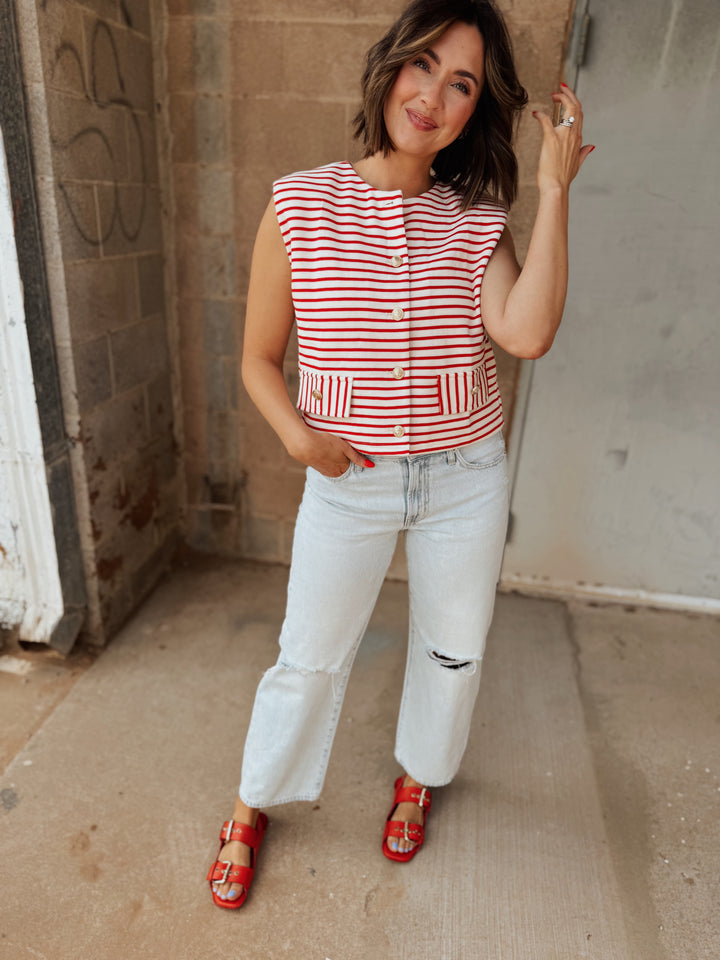 Anchor's Away Sleeveless Top- Red Stripe