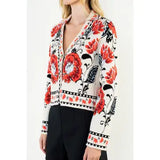 THML | Long Sleeve Pattern Knitted Cardigan - Cream Floral