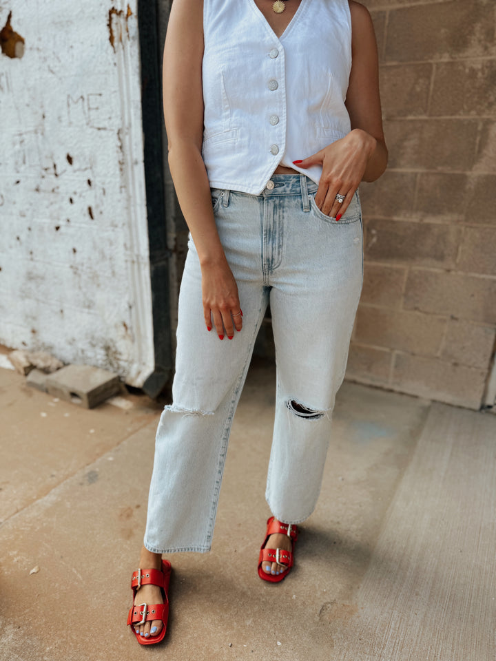 Pistola | Lexi Mid Rise Bowed Straight - Solstice Distressed