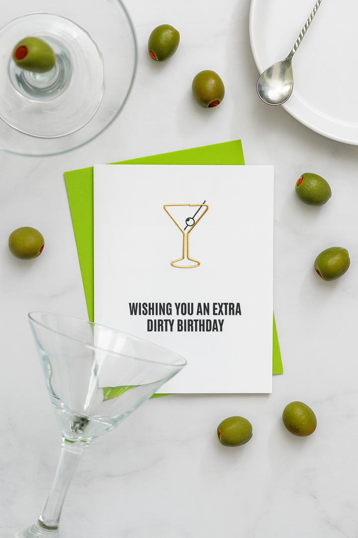 Extra Dirty Birthday - Martini Paper Clip Letterpress Card