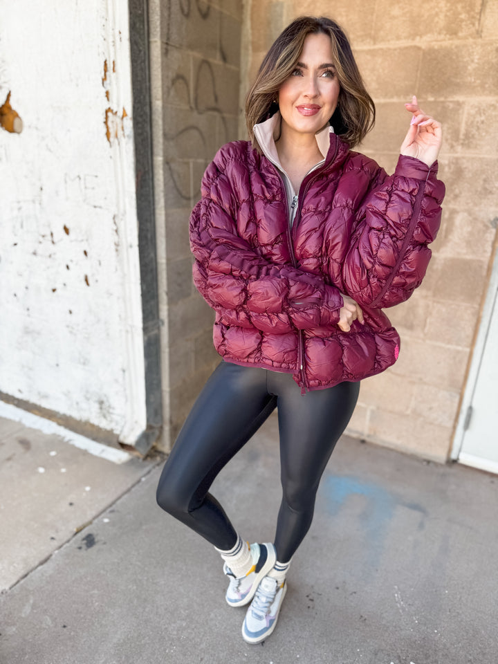 FP Movement | Scrunchy Glossy Pippa Puffer -Ox Blood