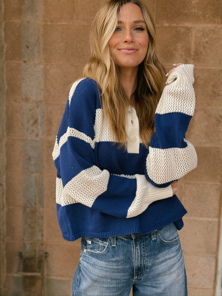 Declan Sweater Top - Ivory & Navy