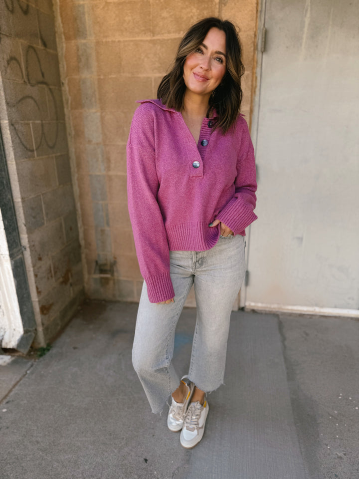 Free People | Trading Up Polo - Magenta Haze Melange