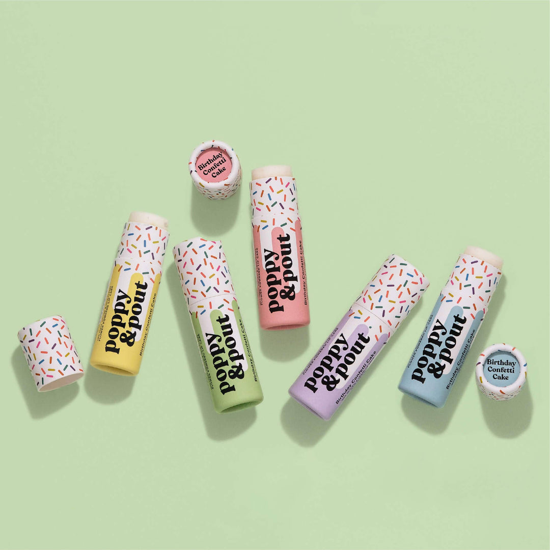 Poppy & Pout Lip Balm | Green Birthday Confetti Cake