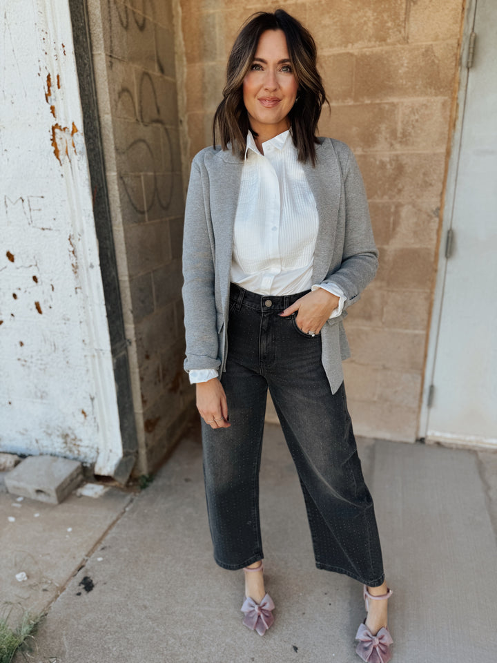 Hillary Knitted Tailored Blazer - Heather Grey