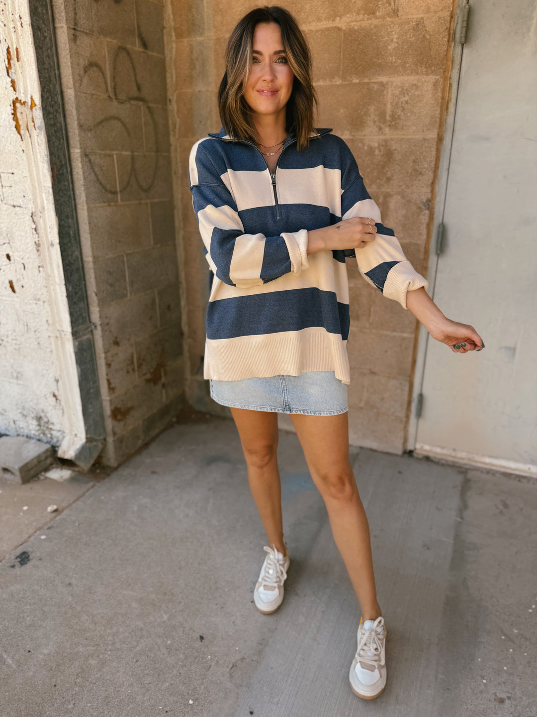 Fontaine Half Zip Long Sleeve - Navy Cream