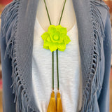 Rahya Jewelry Design | Lotus Flower Bolo Lime Green with Olive & Golden Yellow