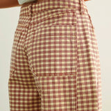 MIOU MUSE | Mini Checker Pattern Barrel Pants - Rosewood