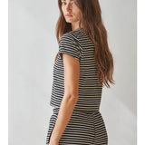 By Together | Sunday Lounge Striped Top - Black/Ivory