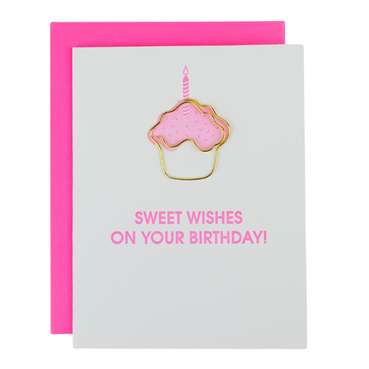 Sweet Wishes On Your Birthday - Birthday - Cupcake Paperclip Card