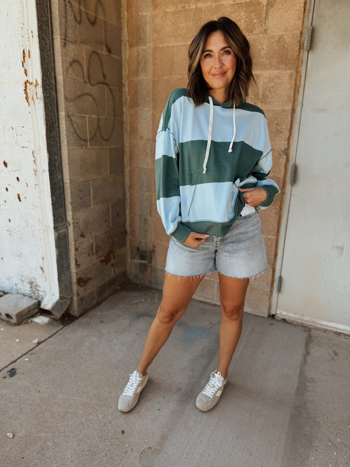 Stripe Hoodie- Teal Green/Baby Blue
