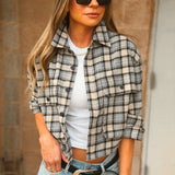 Good American | The Patch Pocket Shirt - Tan Plaid