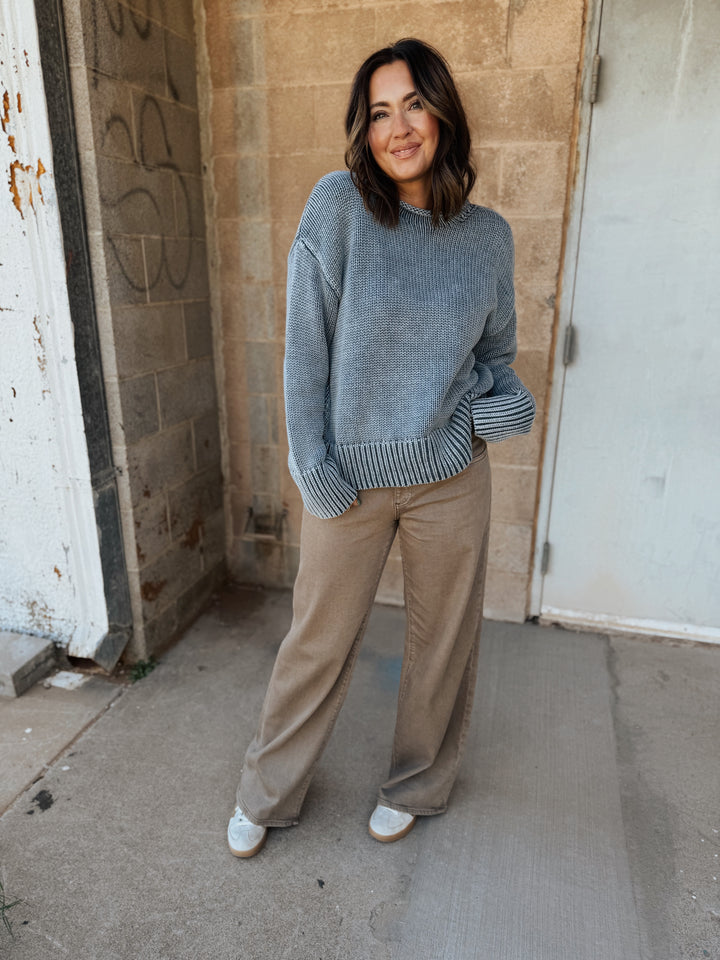 BLACK FRIDAY - Faherty | Sunwashed Cotton Roll Neck Sweater - Blue