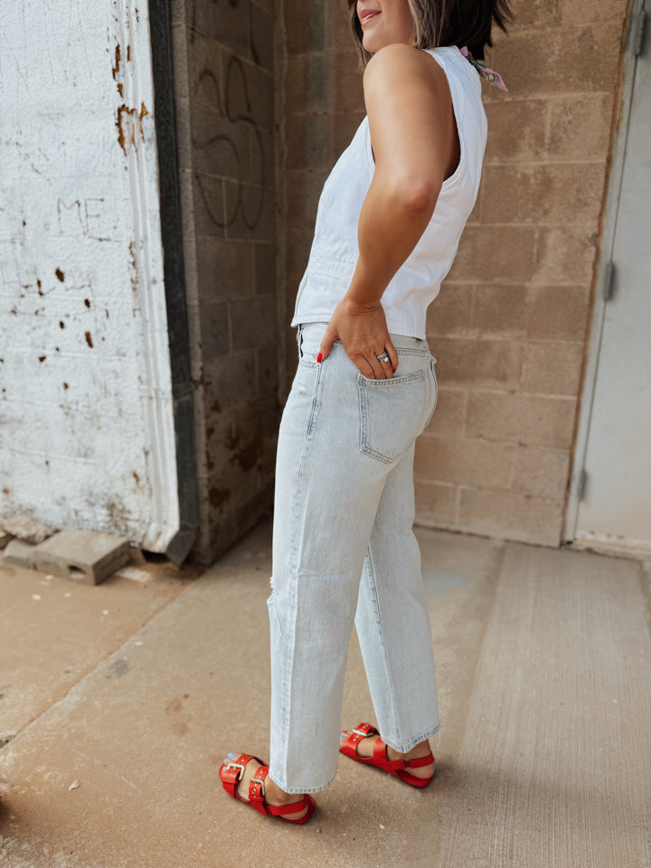 Pistola | Lexi Mid Rise Bowed Straight - Solstice Distressed