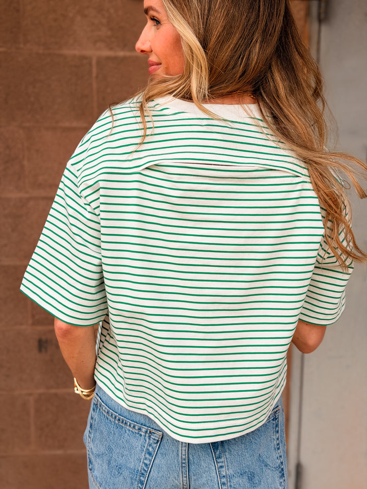 Pistola | Mae Cropped Tee - Vert Stripe