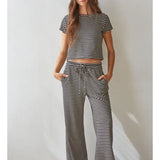 By Together | Sunday Lounge Striped Pants Knit - Black/Ivory