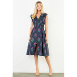 THML | Flower Zipper Front  Dress - Navy
