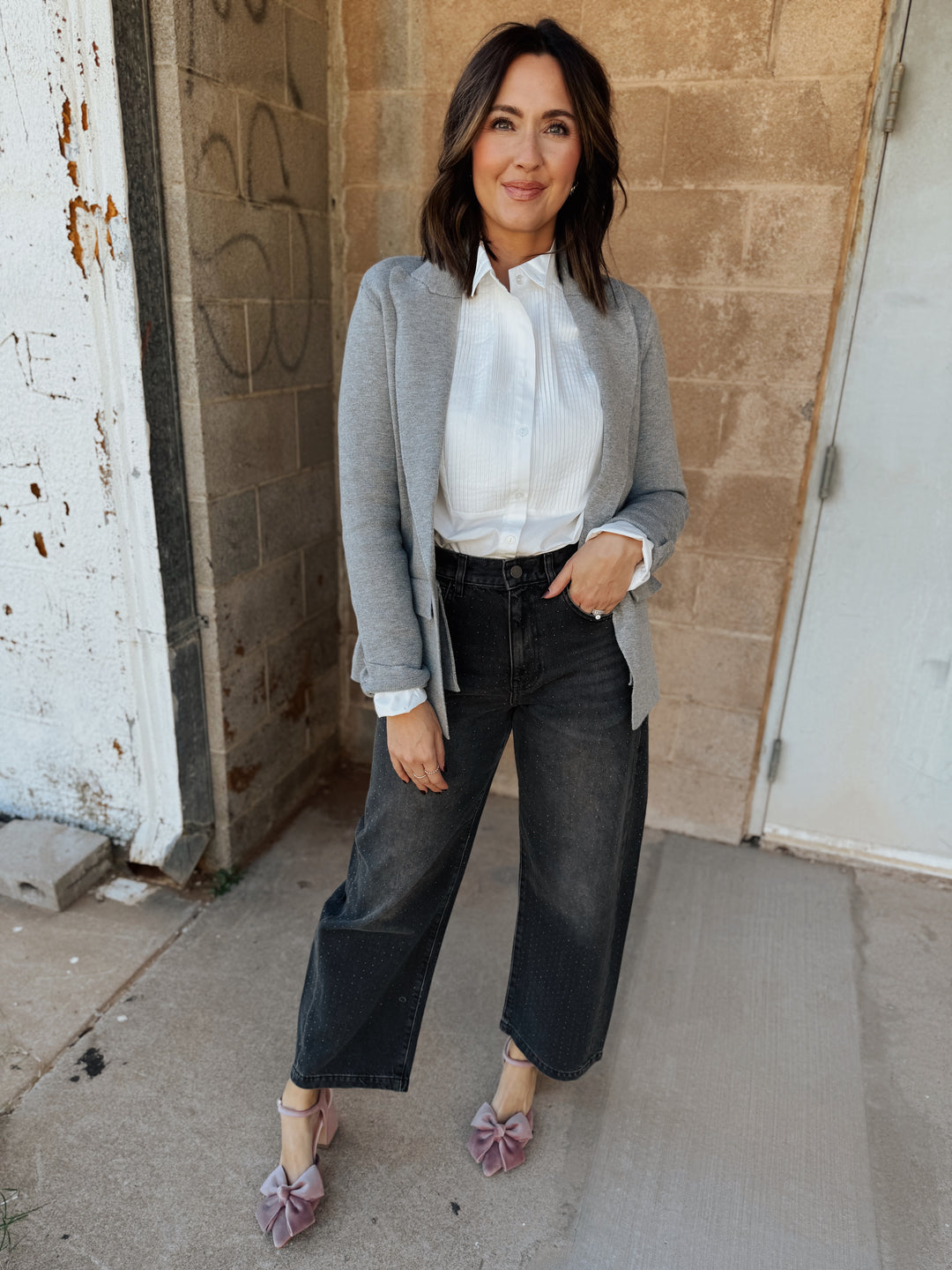 Hillary Knitted Tailored Blazer - Heather Grey