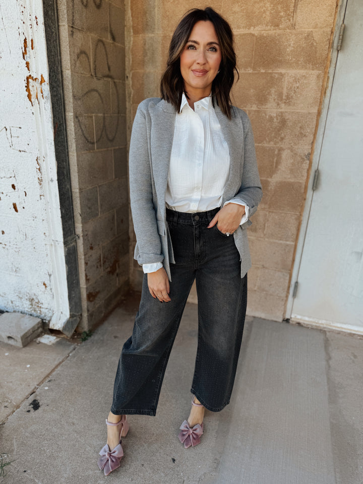 Hillary Knitted Tailored Blazer - Heather Grey