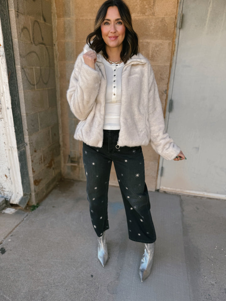 We The Free | Deep Trance Shine Embroidered Dropped Boyfriend Jeans - Starry Night