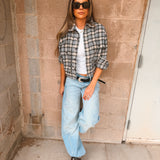 Good American | The Patch Pocket Shirt - Tan Plaid