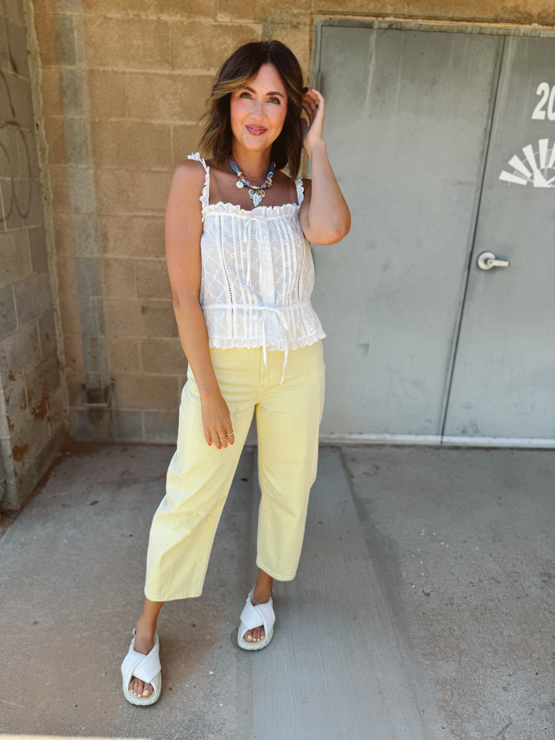 Salvador Eyelet Sleeveless Top - White